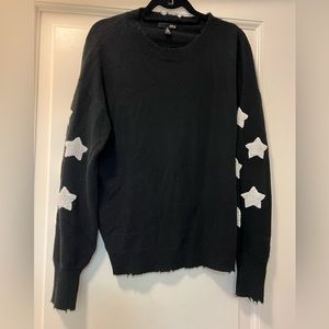 Aqua black cashmere sweater with white stars
